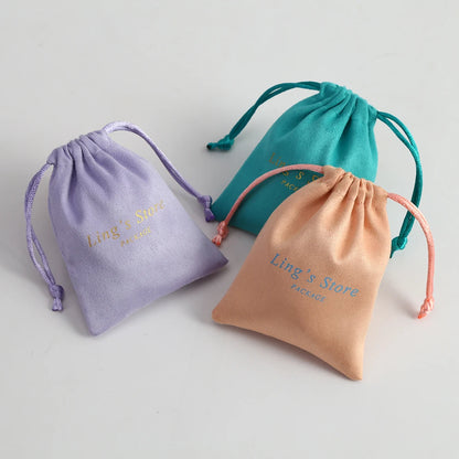 100 Personalized Logo Print Drawstring Gift Bags Velvet Jewelry Packaging Bags Pouches Chic Wedding Favor Bags Flannel Candy Bag