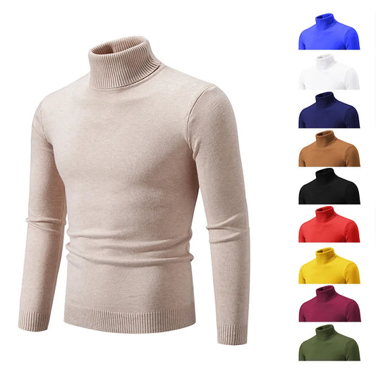 Autumn and Winter Turtleneck Sweater Men Casual Solid Color Men's Pullover Knitted Sweater Base Shirt With Classic Sweater