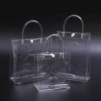 10/20pcs Clear Tote Waterproof Bag Reusable PVC Clear Shopping Bag Shoulder Handbag Environmentally Travel Storage Bag Shoes Bag